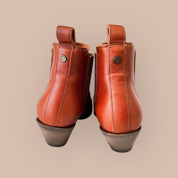 Patina Portland Leather Dakota Western Ankle Boots Pointed Toe Cognac - Picture 3 of 6